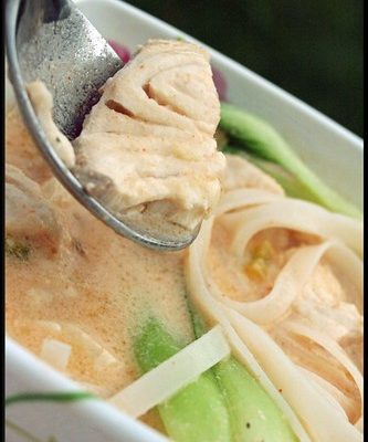 Laksa de saumon – Soupe de boulettes de poulet épicées