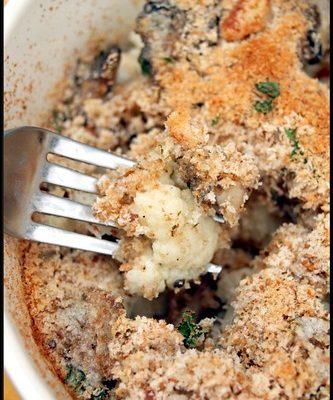 Crumble de chou-fleur et champignons de Paris