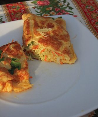 Omelette aux crudités sauce à l’avocat (recette végétarienne)