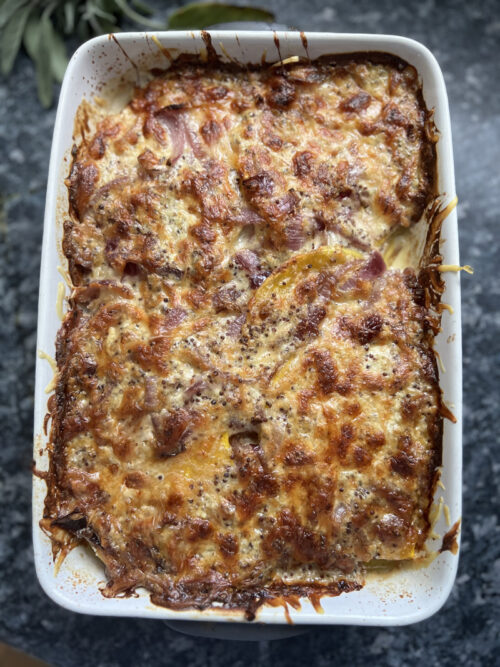 Gratin de courge à la moutarde et cheddar