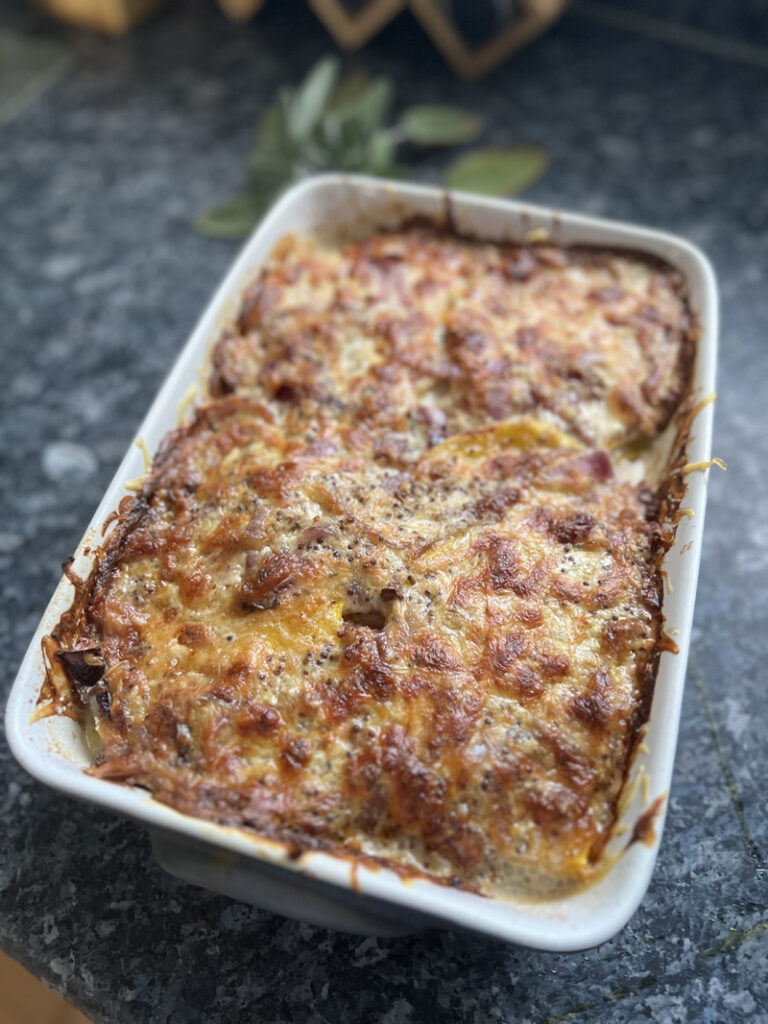 Gratin de courge à la moutarde et cheddar