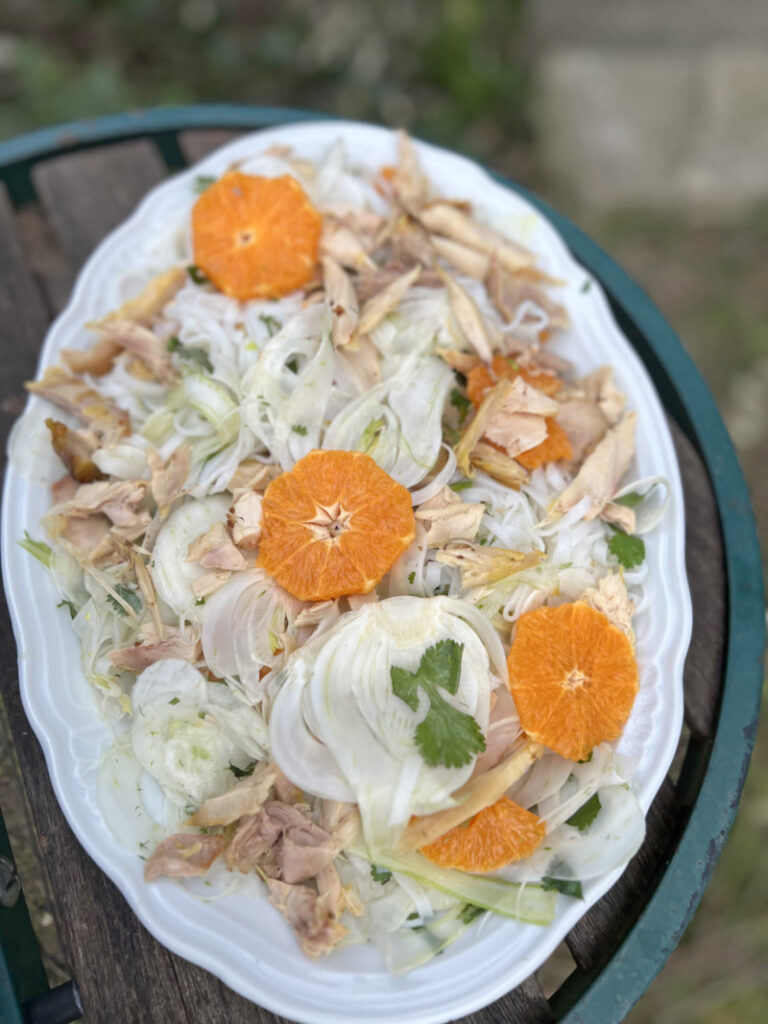 Salade aux restes de poulet, fenouil et clémentine